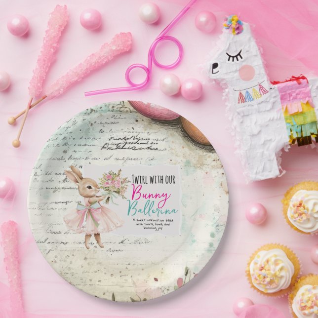 Bunny Ballerina Birthday Paper Plates (Party)