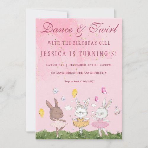 Bunny Ballerina Birthday Party Invitation