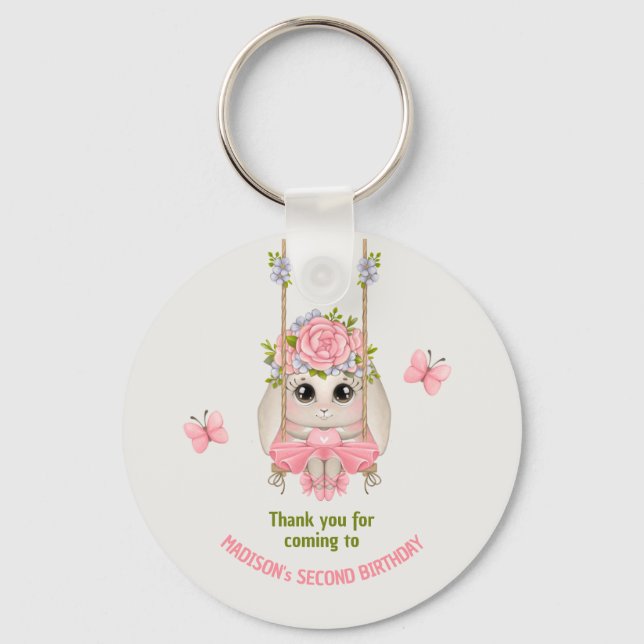 Bunny ballerina floral girl birthday Thank you Keychain (Front)