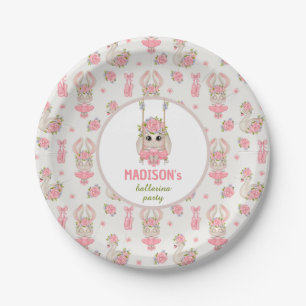 Bunny ballerina pink green floral girl birthday paper plates