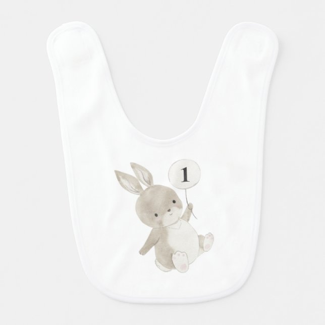 Bunny Balloon 1st Birthday Baby Bib (Front)