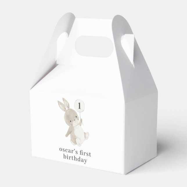 Bunny Balloon 1st Birthday Favor Boxes (Front Side)