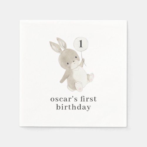 Bunny Balloon 1st Birthday Napkins