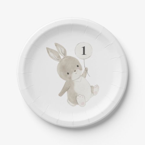 Bunny Balloon 1st Birthday Paper Plates