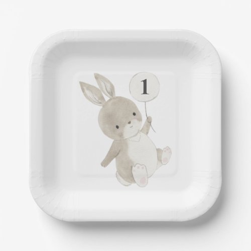 Bunny Balloon 1st Birthday Paper Plates