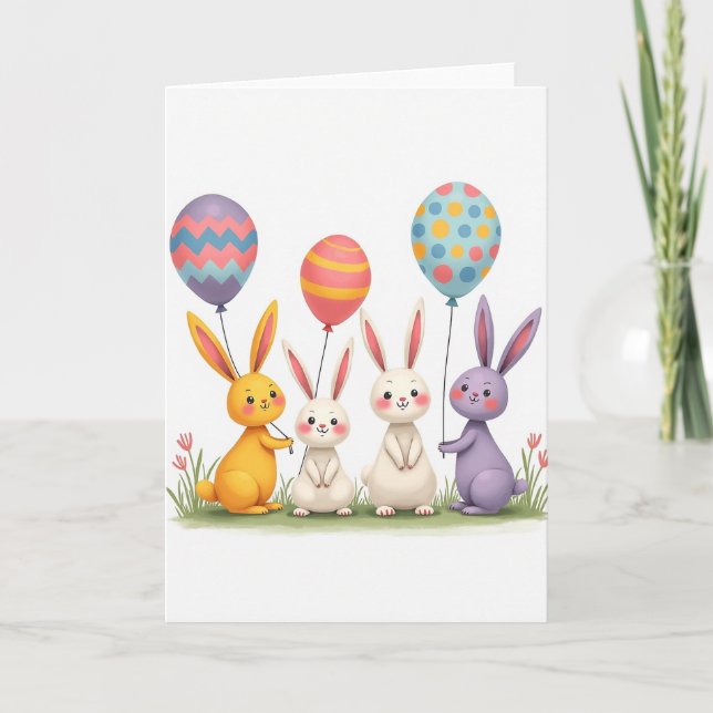 Bunny Balloon Celebration Card (Front)