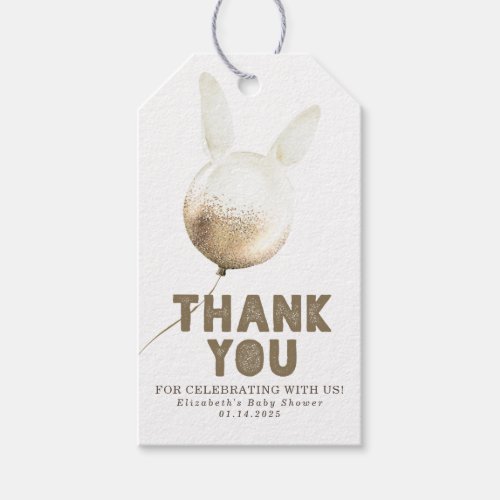 Bunny Balloon Gold and Brown Thank You Gift Tags