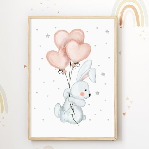 Bunny Balloon Nursery Poster Kids Room Print