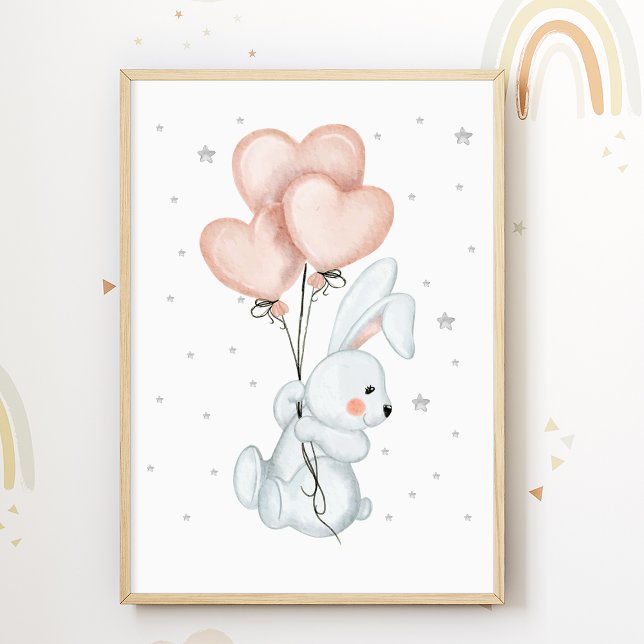 Bunny Balloon Nursery Poster Kids Room Print (Creator Uploaded)