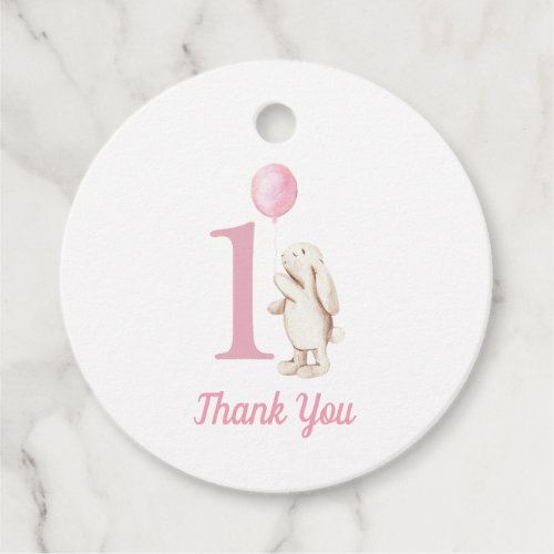 Bunny  Balloon Pink 1st Birthday Thank You Favor Tags