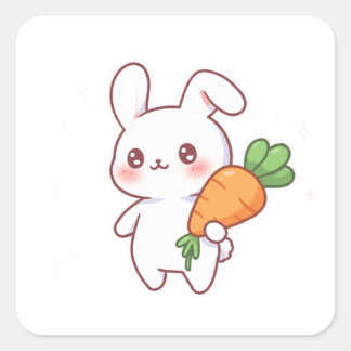 Bunny & Balloon – Sweet Kawaii Style Square Sticker