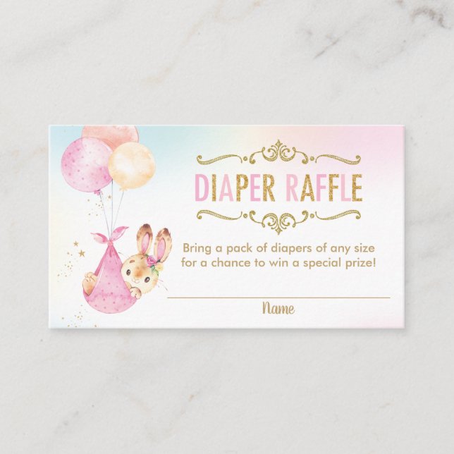 Bunny Balloons Baby Shower Diaper Raffle Ticket Enclosure Card (Front)