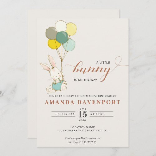 Bunny Balloons baby shower Invitation