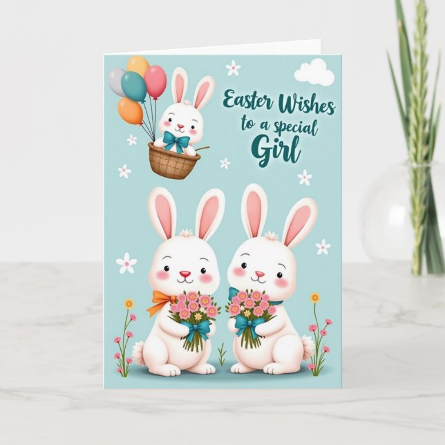 Bunny Balloons Easter Wishes Card (Front)