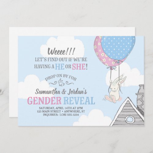 Bunny  Balloons Gender Reveal Invitation