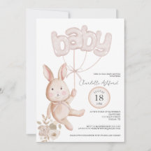 Bunny Balloons Watercolor Boho Neutral Baby Shower