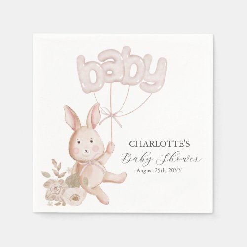 Bunny Balloons Watercolor Boho Neutral Baby Shower Napkins