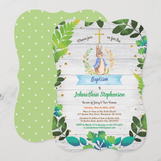 Bunny Baptism Christening First Communion greenery Invitation (Front/Back)