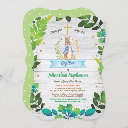 Bunny Baptism Christening First Communion greenery Invitation