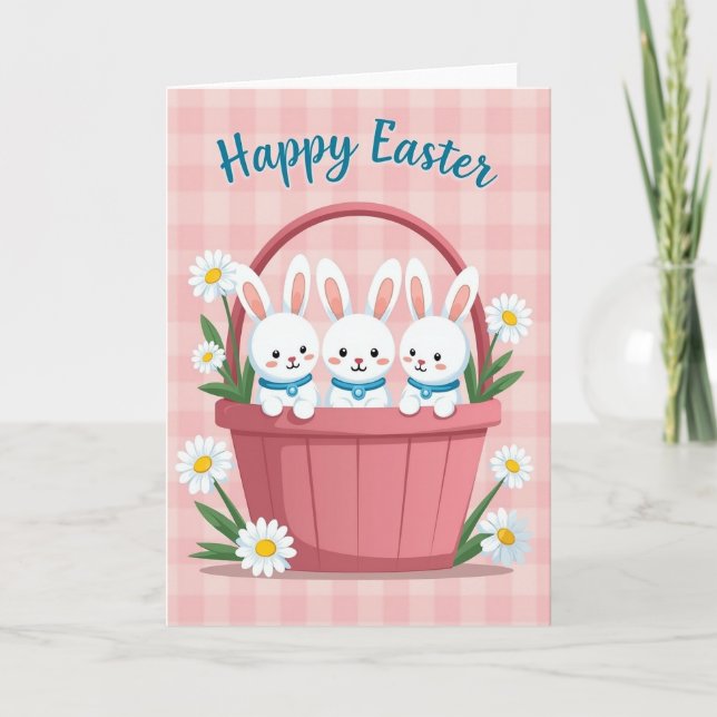 Bunny Basket Gingham Easter Card (Front)