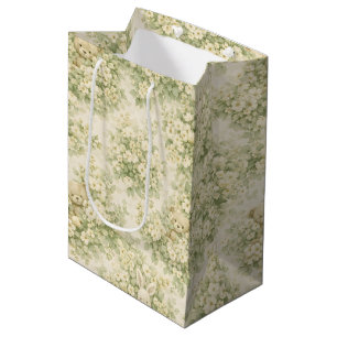 Bunny Bear Floral Garden Neutral Green Pattern Medium Gift Bag