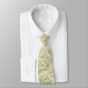 Bunny Bear Floral Garden Neutral Green Pattern Neck Tie