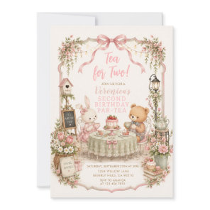 Bunny Bear Tea for Two Second Birthday Invitation