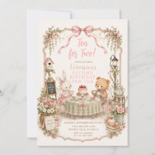 Bunny Bear Tea for Two Second Birthday Invitation