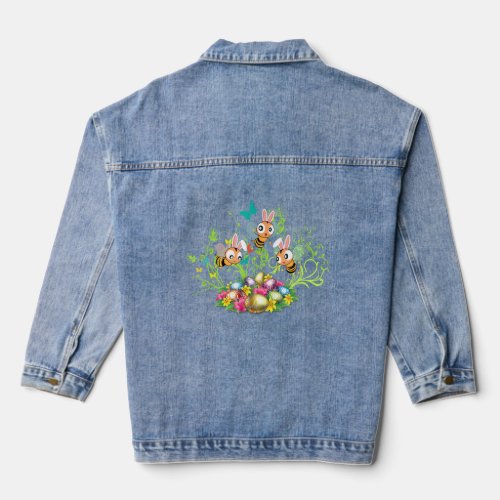Bunny Bee Happy Easter Day Egg Hunt Lovely Cute  Denim Jacket