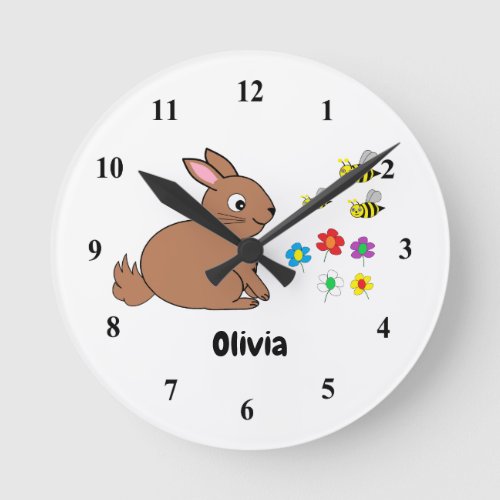 Bunny bees  flowers on a white Acrylic clock