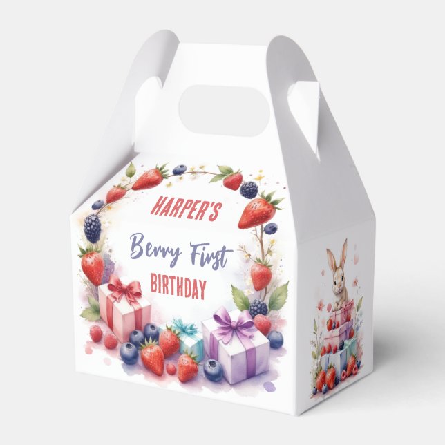 Bunny Berry First Birthday Strawberry Party - Favor Boxes (Front Side)