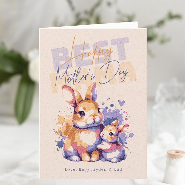 Bunny Best Mama Personalized Mother's Day Holiday Card (Best Mama Rabbit Personalized Mother's Day Holiday Card
)