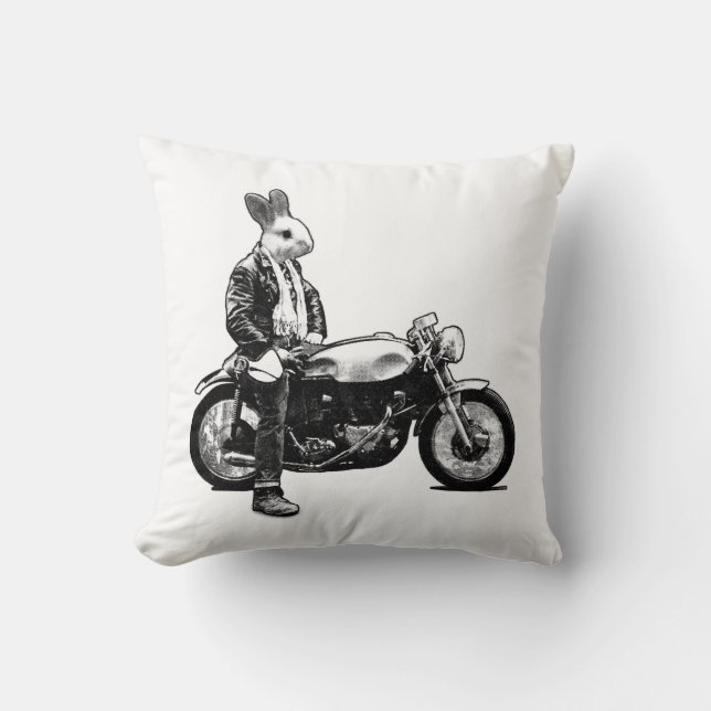 Bunny biker throw pillow (Front)