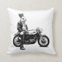 Bunny biker throw pillow