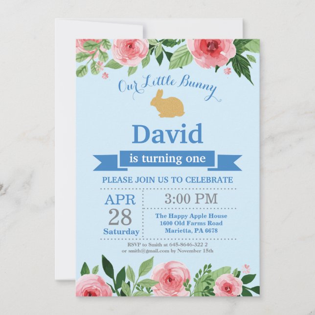 Bunny Birthday Boy Easter Egg 1st First Birthday Invitation (Front)