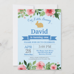 Bunny Birthday Boy Easter Egg 1st First Birthday Invitation