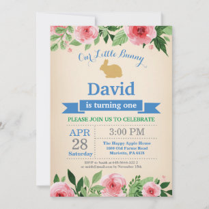 Bunny Birthday Boy Easter Egg 1st First Birthday Invitation