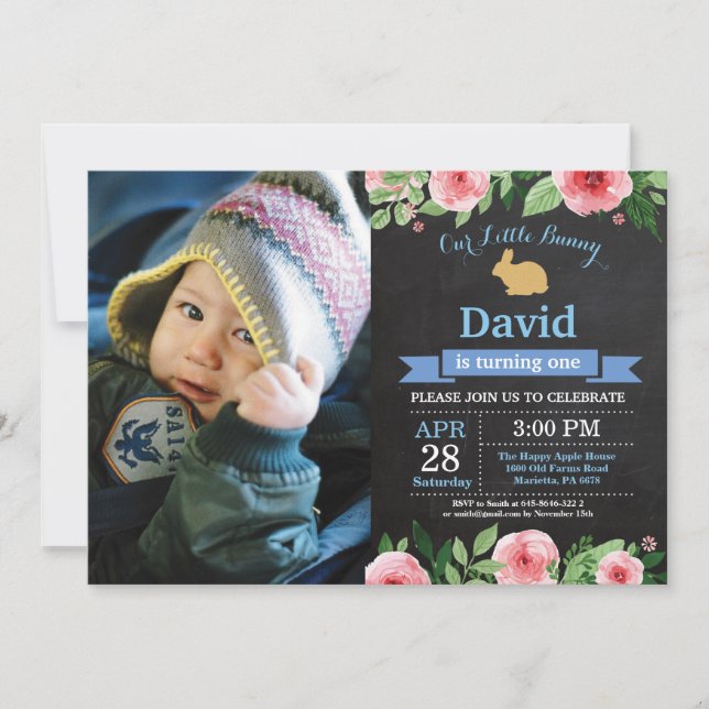 Bunny Birthday Boy Easter Egg 1st First Birthday Invitation (Front)