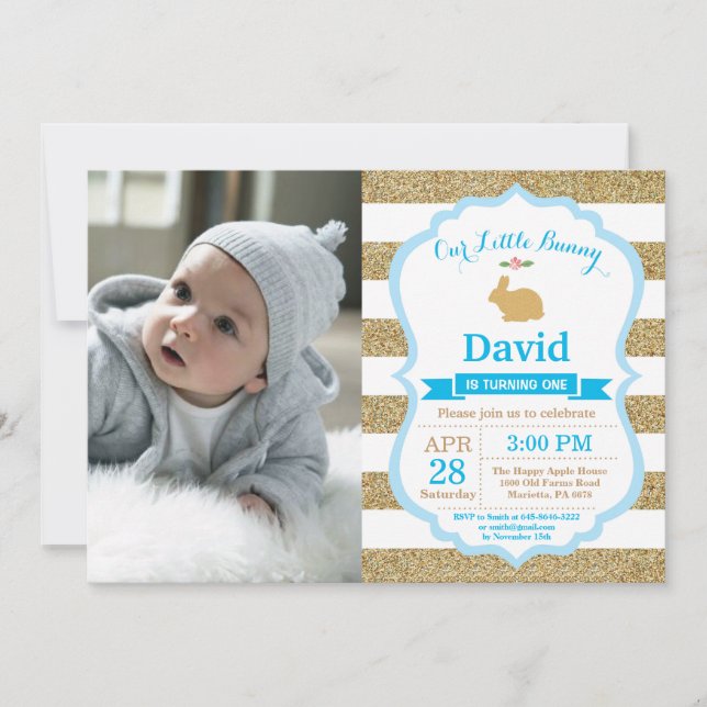 Bunny Birthday Boy Easter Egg 1st First Birthday Invitation (Front)