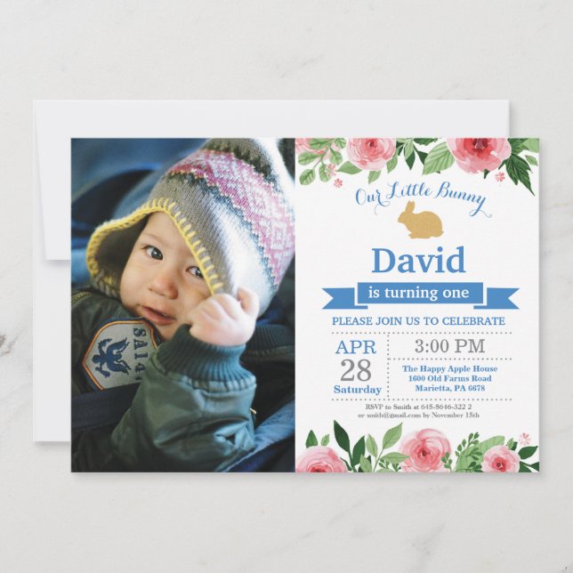 Bunny Birthday Boy Easter Egg 1st First Birthday Invitation (Front)
