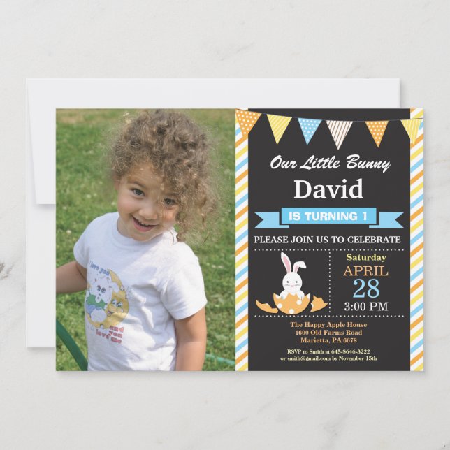 Bunny Birthday Boy Easter Egg Birthday Invitation (Front)