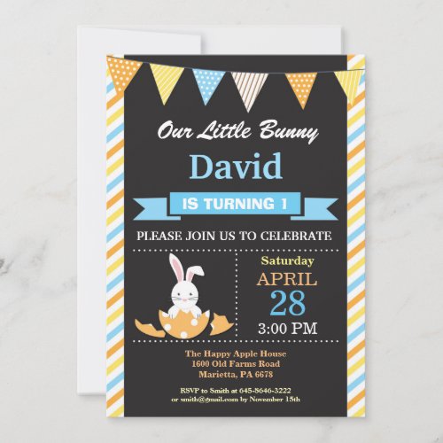 Bunny Birthday Boy Easter Egg Birthday Invitation