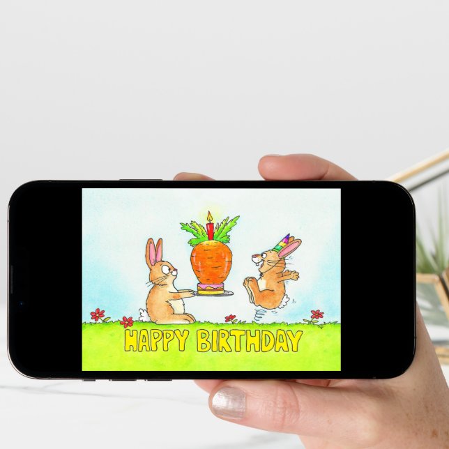 Bunny Birthday Cake Greeting  Card (Front Digital)