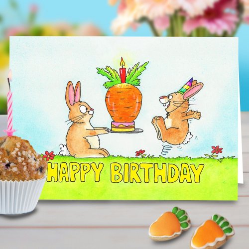 Bunny Birthday Cake Greeting  Card