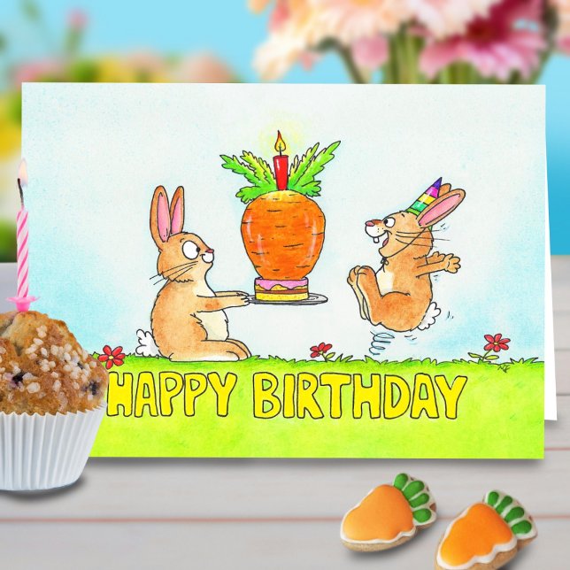 Bunny Birthday Cake Greeting  Card (Creator Uploaded)