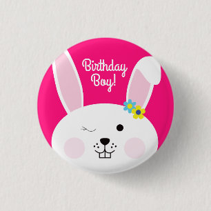 Bunny Birthday Cute Kid's Rabbit Party Button