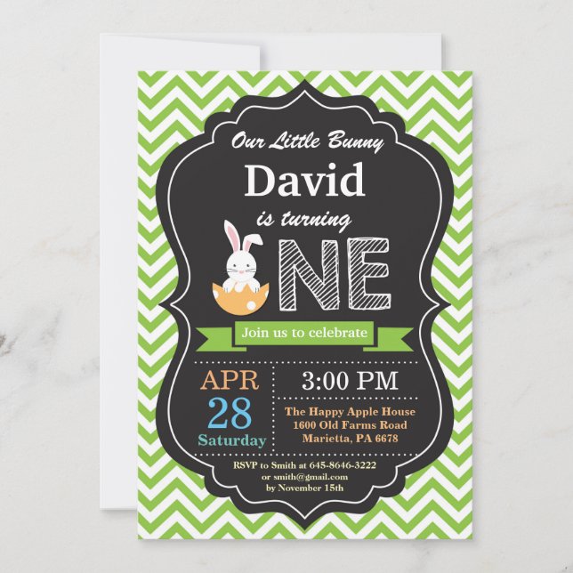 Bunny Birthday Easter Egg 1st First Birthday Invitation (Front)