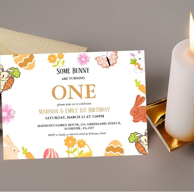 Bunny Birthday Easter Egg Joint 1st First Birthday Invitation (Creator Uploaded)