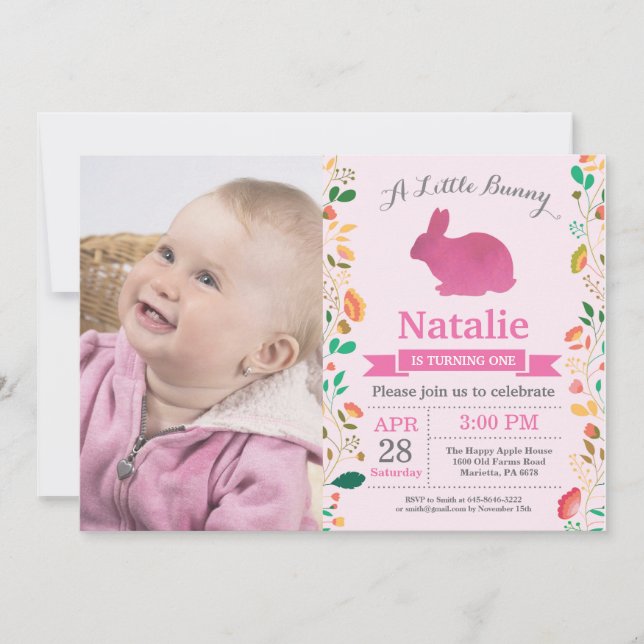Bunny Birthday Girl Easter Egg 1st First Birthday Invitation (Front)