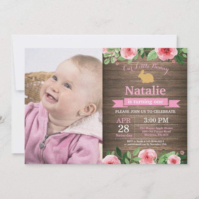 Bunny Birthday Girl Easter Egg 1st First Birthday Invitation (Front)